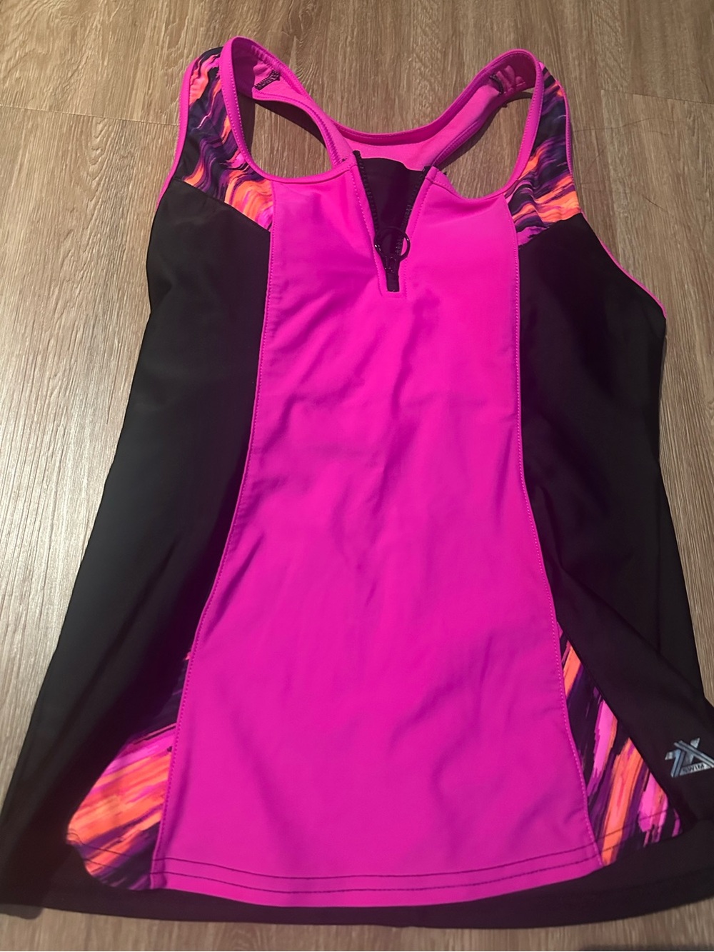 Retro Pink & Black Racer Swim Top - Medium